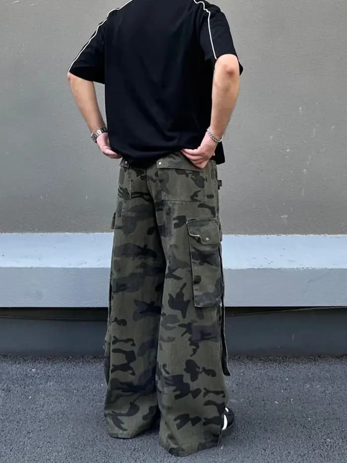 Nouveau Jean Cargo Baggy Camouflage Streetwear Cyber Y2K 2026 pour Homme – Coupe Droite Multi-Poches Hip Hop