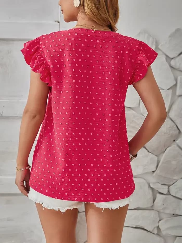 T-shirt en fibre à col en V rose pour femme