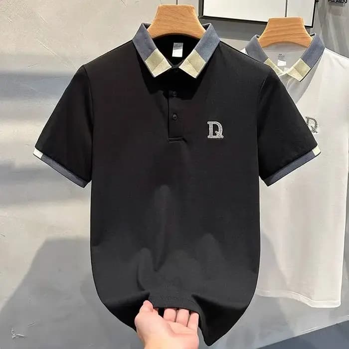 Hommes vêtements été contraste couleur broderie affaires décontracté Polo t-shirt mâle à la mode à manches courtes en vrac respirant luxe hauts