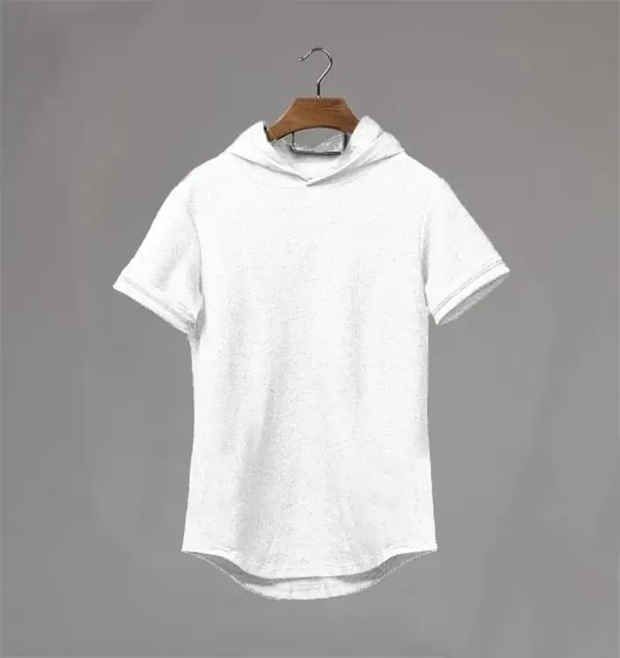 T-shirt à Capuche et Manches Courtes pour Homme, Vêtement Décontracté, Couleur Unie, Été 2020