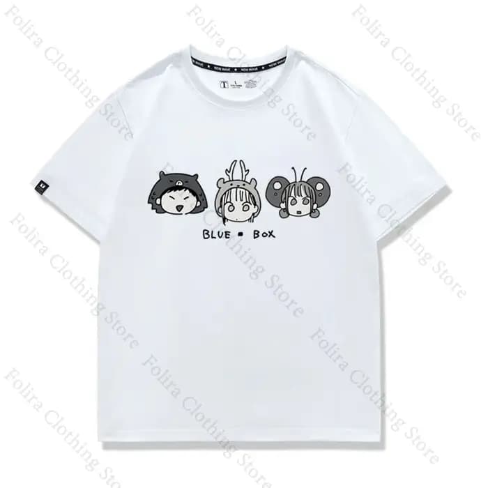 Anime bleu boîte série imprimé T-shirt Kawaii été hauts à manches courtes