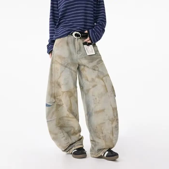 2025 Ropa Y2K Grunge en détresse bleu Baggy plissé jean pantalon pour femmes vêtements jambe large New Rock Vintage