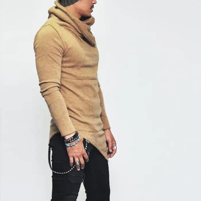 Offre spéciale mode Streetwear col roulé rue T-Shirt hommes Hip Hop à manches longues asymétrie mince conçu