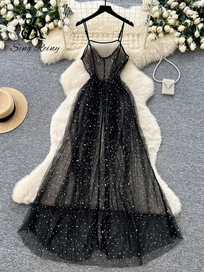 Robe longue SINGREINY style streetwear à sequins pour femme