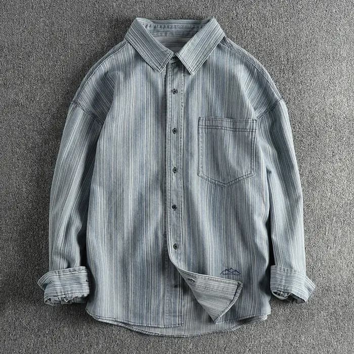 Chemise décontractée à manches longues pour hommes, manteau tendance rétro, tissu tissé lavé pour fa