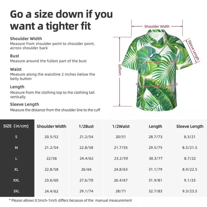 Chemise hawaïenne à feuilles tropicales pour hommes