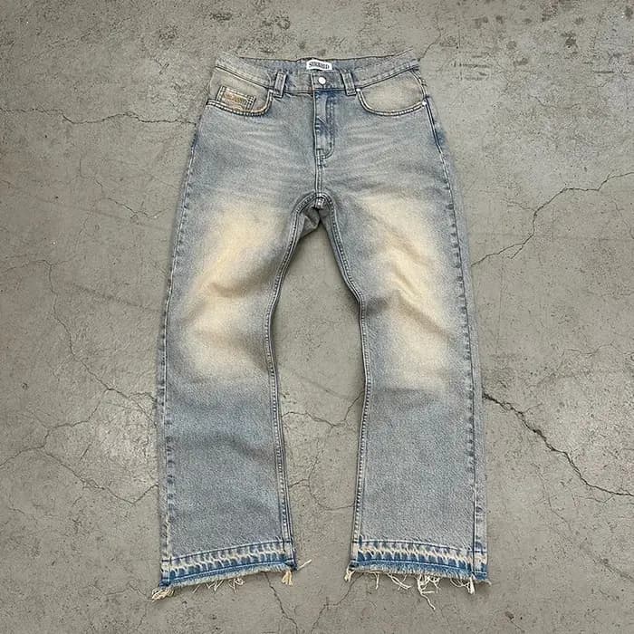 Jean unisexe coupe droite délavé style décontracté streetwear