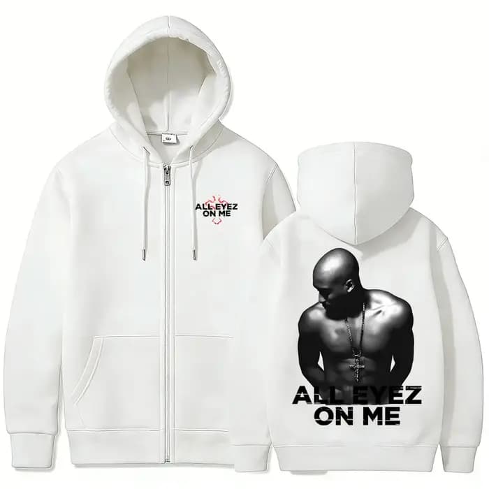 Sweat à capuche zippé Rapper Tupac 2pac All Eyez on Me pour hommes et femmes
