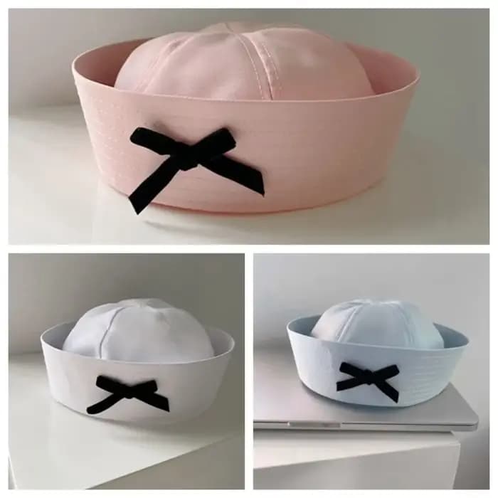 Béret marin en tissu style coréen avec nœud papillon et visière relevable
