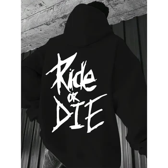 Sweat à capuche pour hommes avec lettrage Ride or Die imprimé adulte pull sweat rue décontracté conf