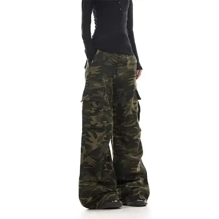 Pantalon de travail camouflage au design délavé rétro américain pour hommes et femmes, jambe droite