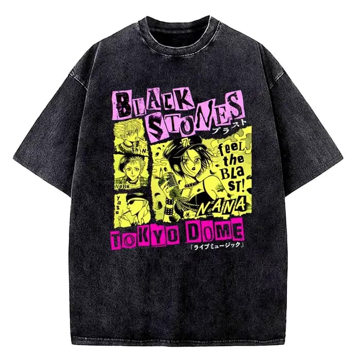 T-shirt vintage délavé Nana Osaki en coton drap fin manches courtes style Harajuku respirant pour homme et femme été