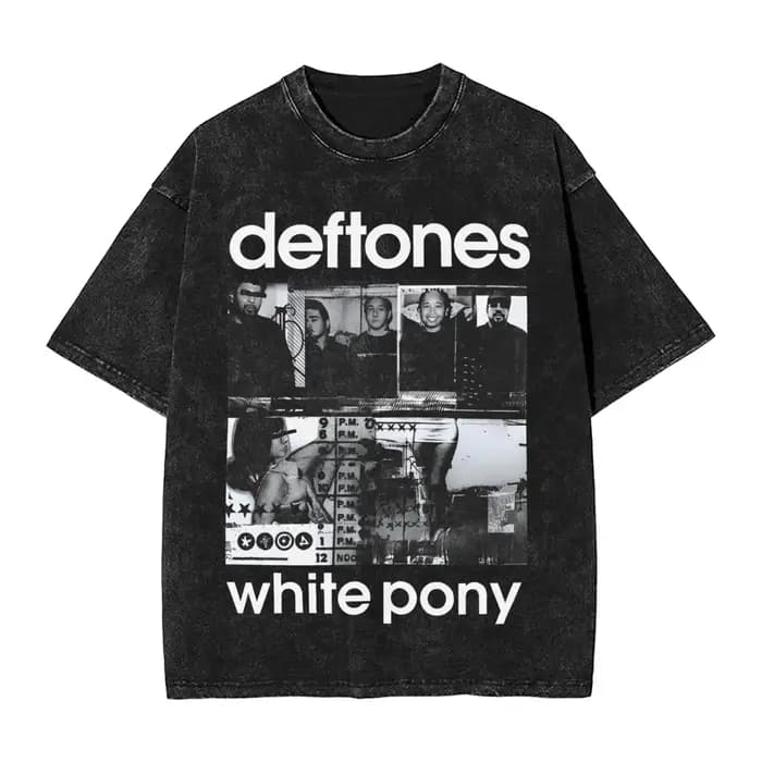 Nouveauté vêtements pour hommes Ohms poney blanc Deftones groupe de Rock lavé à manches courtes col