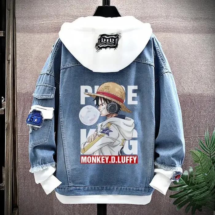Une pièce dessin animé Denim veste personnalité créative garçons filles Couples printemps et automne à capuche faux