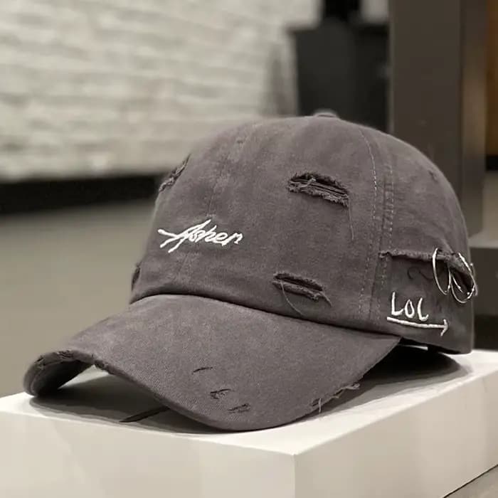 Casquette de Baseball unisexe Asher avec trou brodé, anneau en fer, chapeaux décontractés réglables