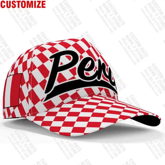 Casquettes de baseball péruviennes 3D gratuites avec nom et logo de l'équipe