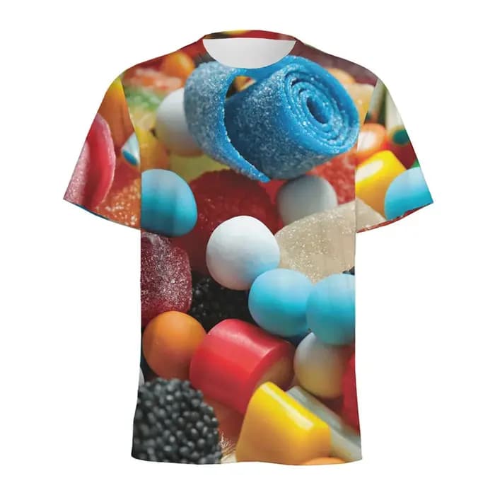 T-shirt à motif bonbon de dessin animé pour hommes et enfants