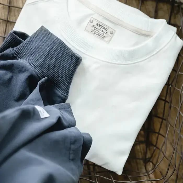 Maden solide T-shirts hommes rétro coton collège décontracté Vintage à manches longues t-shirt couleur bonbon sport hauts basiques pull à bascule