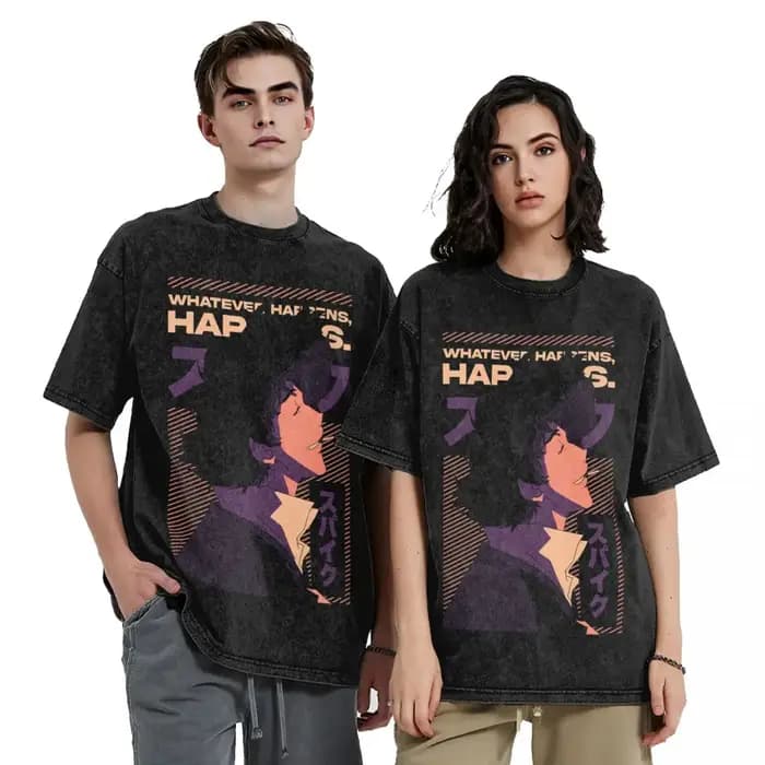 Manga Cowboy Bebop Spike Spiege graphique t-shirt Vintage lavé surdimensionné T-Shirts à manches courtes coton doux