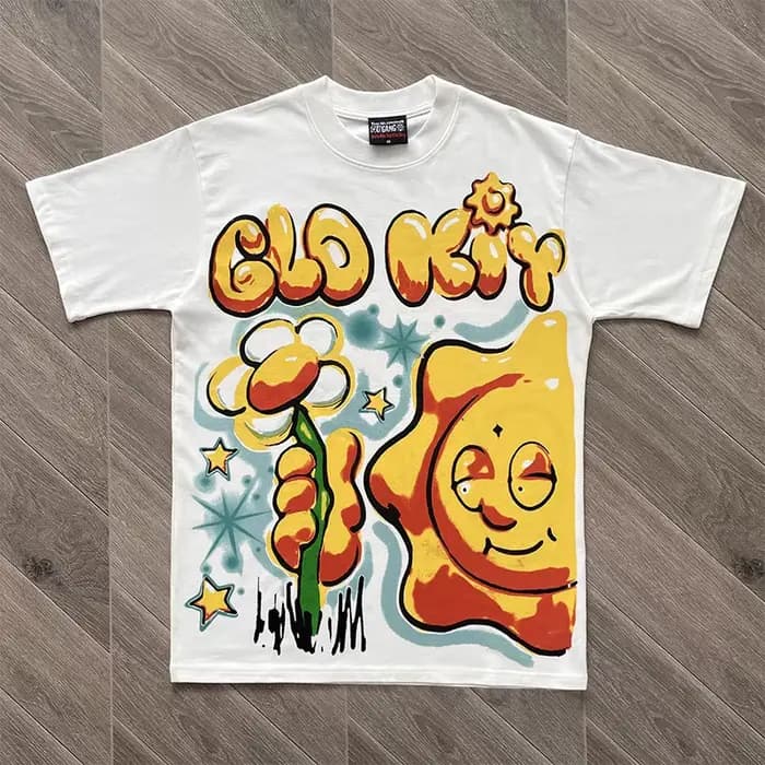 T-shirt Streetwear Punk pour Homme – Motif Masque Cartoon Glo Gang et Étoile – Coupe Ample Décontrac