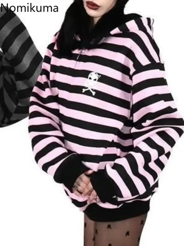 Streetwear sweat à capuche pour femme Y2k hauts 2025 Ropa Mujer mode rayé sweats