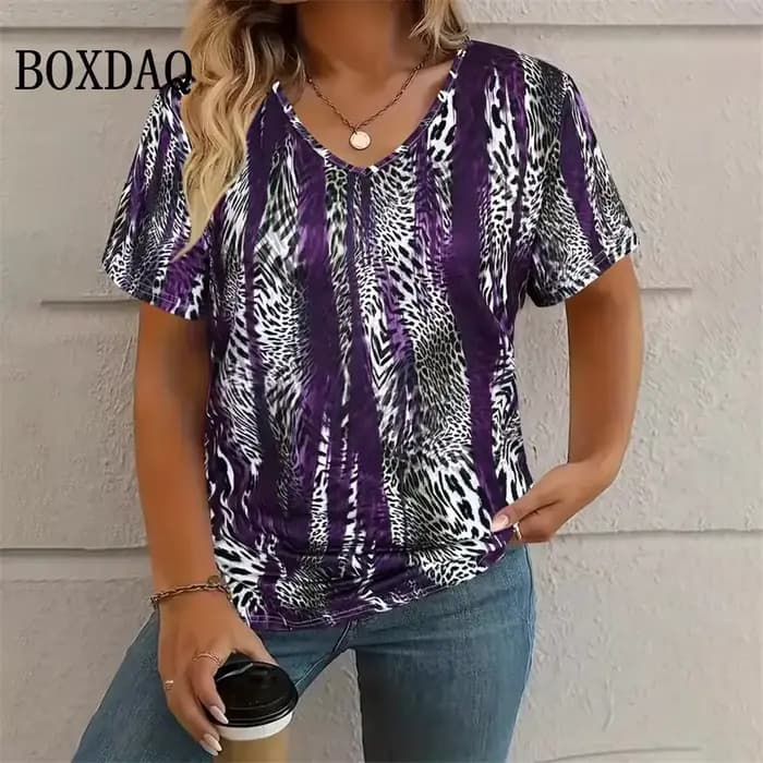 Été Vintage Léopard 3D Impression T-Shirt Femmes Streetwear Décontracté T-shirts Grande Taille Hauts Femme Lâche Col En