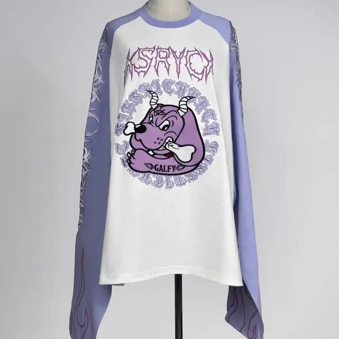 Japonais Harajuku Streetwear co-marqué sous-culture tatouage broderie flamme à manches longues T-Shirt