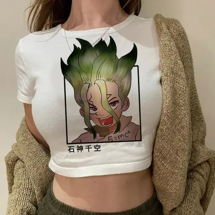 Dr Stone crop top Streetwear harajuku années 2000 y2k coquette gyaru babydoll esthétique filles vêtements