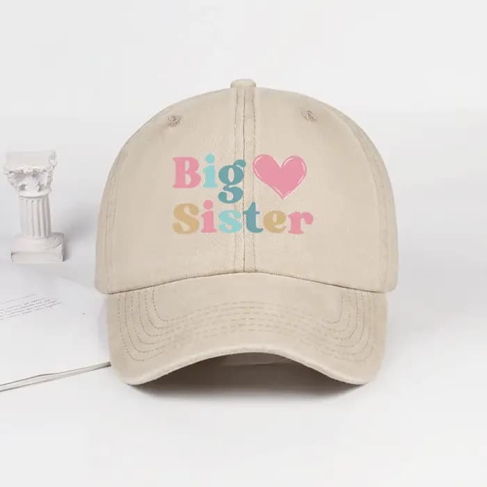 Casquette de baseball vintage à imprimé cœur Big Sister – Taille réglable