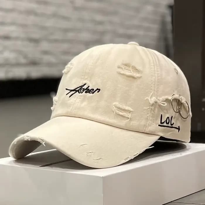 Casquette de Baseball unisexe Asher avec trou brodé, anneau en fer, chapeaux décontractés réglables
