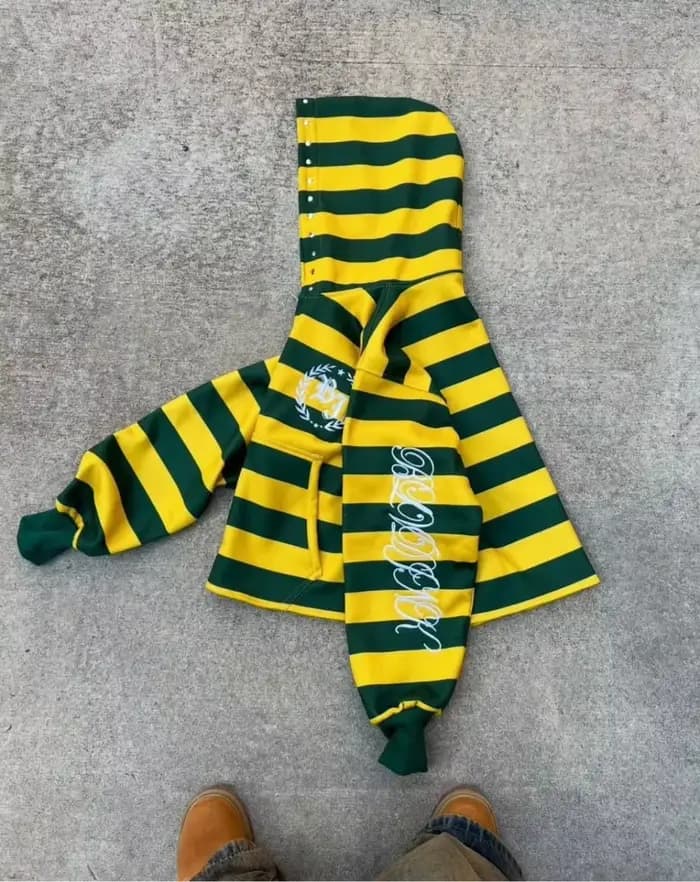 Sweat-shirt à capuche zippé rayé jaune et vert pour homme