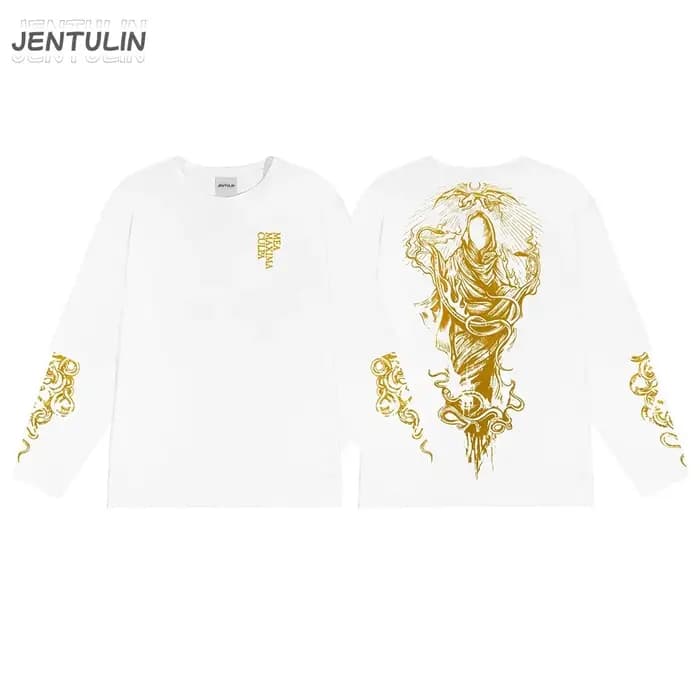 Harajuku surdimensionné Streetwear vêtements pour hommes deus mortis imprimé graphique Hip Hop faux deux pièces t-shirts à manches longues hauts Goth Y2k