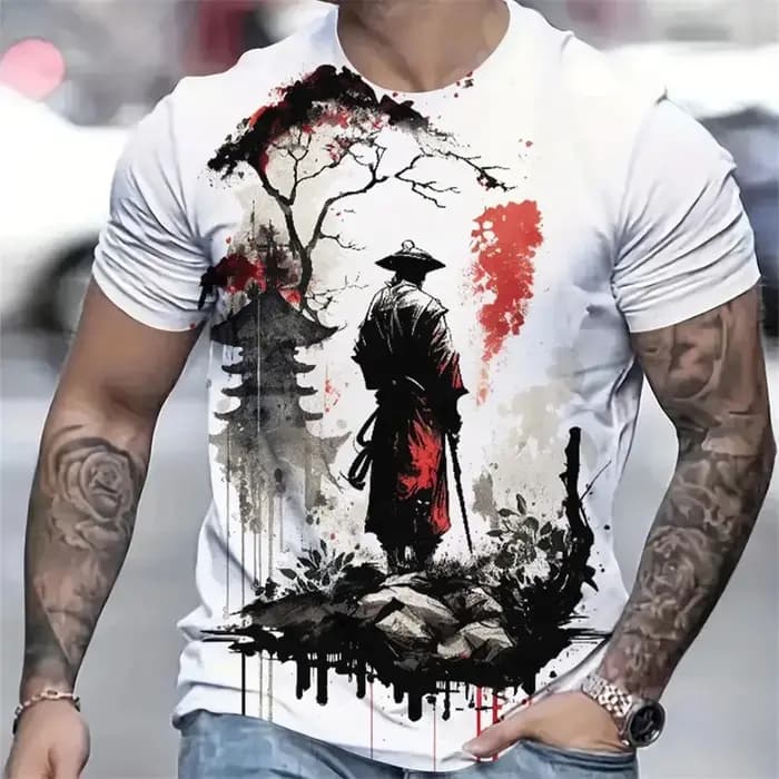 T-shirt décontracté pour homme style samouraï japonais