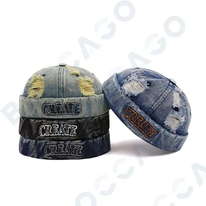 Casquette Docker en jean brodée avec visière, design déchiré, ajustable, pour homme et femme, idéale pour l'extérieur et la ville