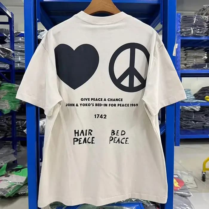 T-shirt décontracté d'été blanc ciment surdimensionné en coton pour hommes, femmes et unisexe, avec impression de slogan Saint IMAGINE PEACE