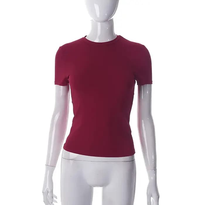2023 printemps nouveau T-Shirt à manches courtes femmes solide Simple décontracté doux tout-Match chaud basique culture hauts t-shirts mode d'été
