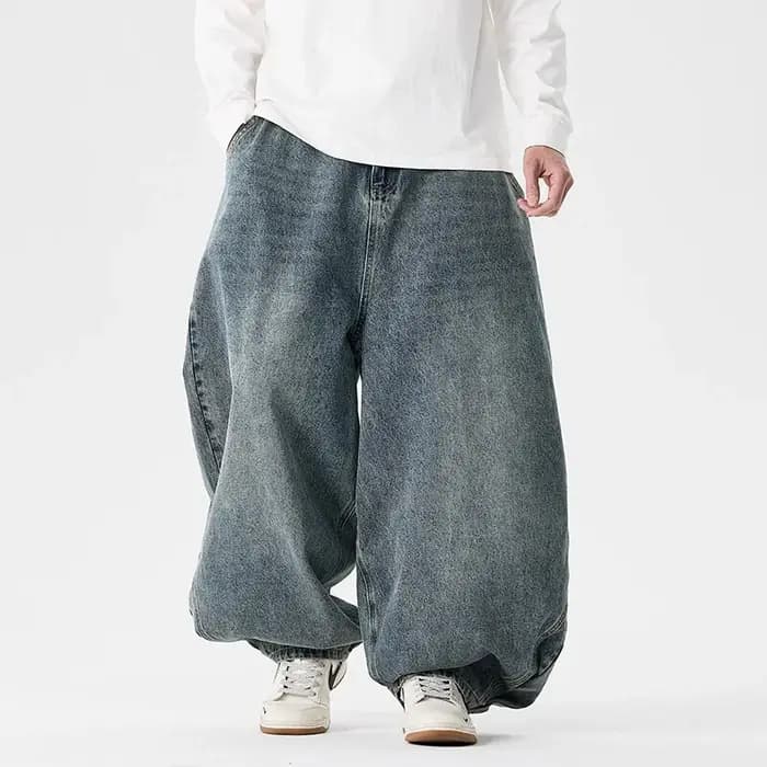Denim pantalon à jambes larges hommes mode pantalons décontractés lâche Hip Hop lanterne pantalon St