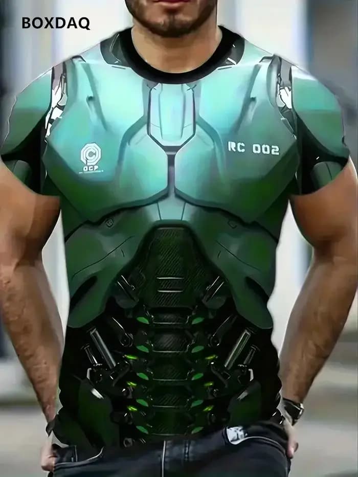 Mecha Armor T-Shirts pour hommes nouvel été surdimensionné à manches courtes impression 3D mode de rue t-shirt masculin 6XL grande taille col rond hauts décontractés