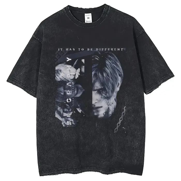 T-shirt à manches courtes en coton lavé vintage pour hommes, impression de portrait, jeu Valentine S