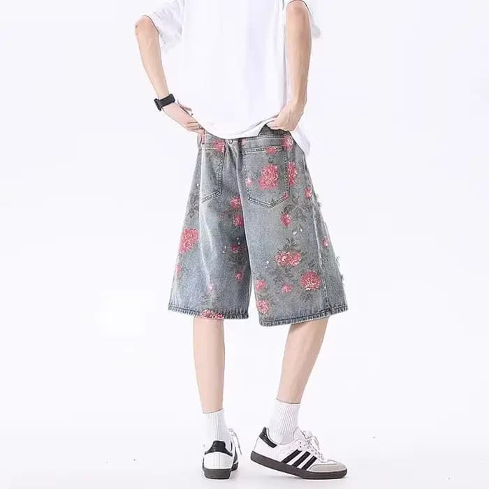 Shorts en jean déchirés et délavés style streetwear américain pour homme