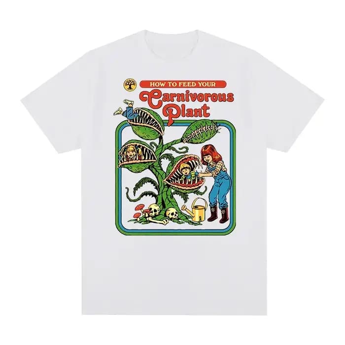T-shirt Vintage Plante Carnivore en Coton Pur Respirant pour Homme