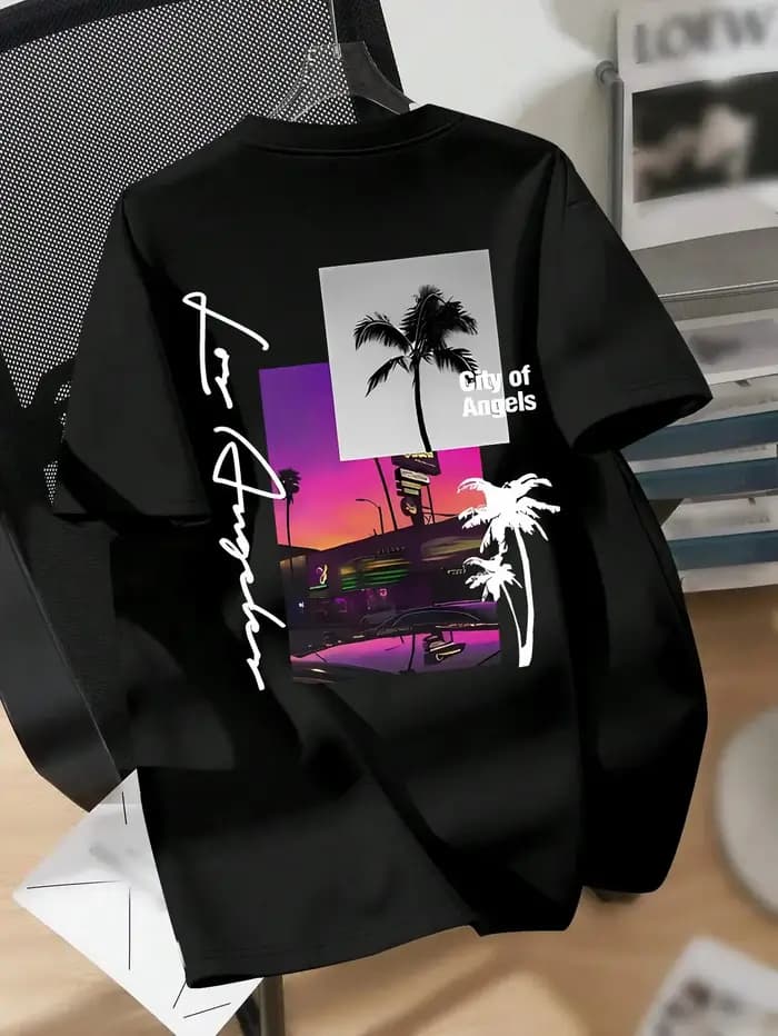 T-shirt graphique Palm Tree City of Angels de Los Angeles pour hommes