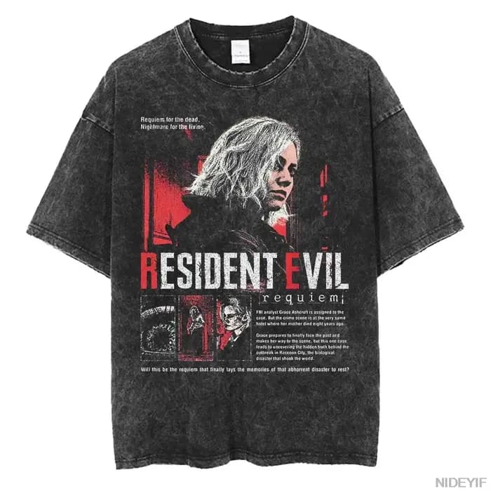 T-shirt rétro délavé avec motif imprimé Biohazard des années 1990