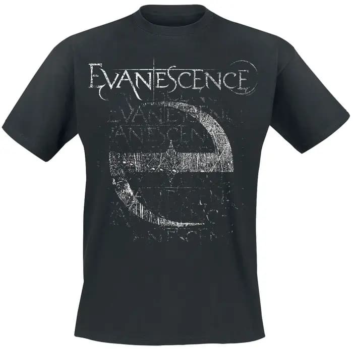 T-shirt en coton avec logo imprimé E effet vieilli Evanescence, style gothique, streetwear, col rond