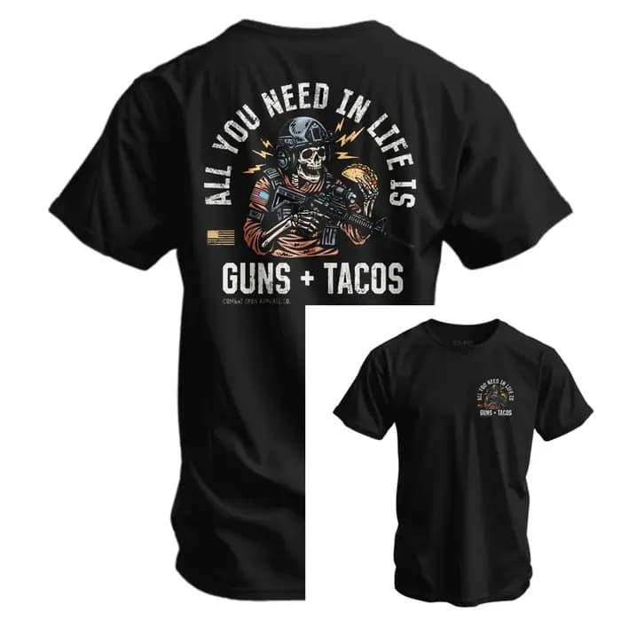 T-shirt pour homme « All You Need in Life Is Tacos » - T-shirt militaire Combat Iron - Convient pour
