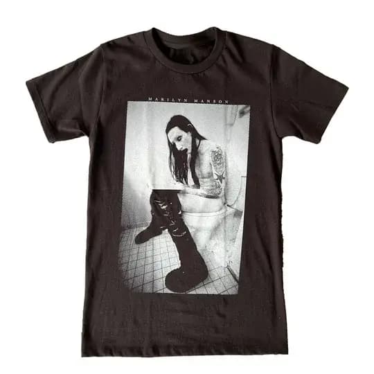 Marilyn Manson Men Cotton TShirt Dark Brown Gothic Grunge Style