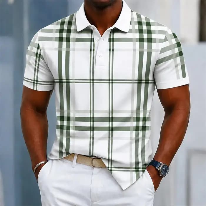 Polo à carreaux bleu et blanc classique pour homme