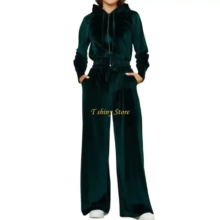 N58F – sweat à capuche pantalon jogging en velours pour femmes, tenue deux pièces, pantalon à jambes