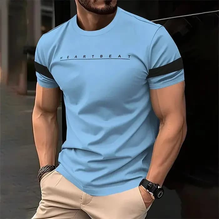 T-shirts graphiques rayés avec lettres simples et à la mode pour hommes