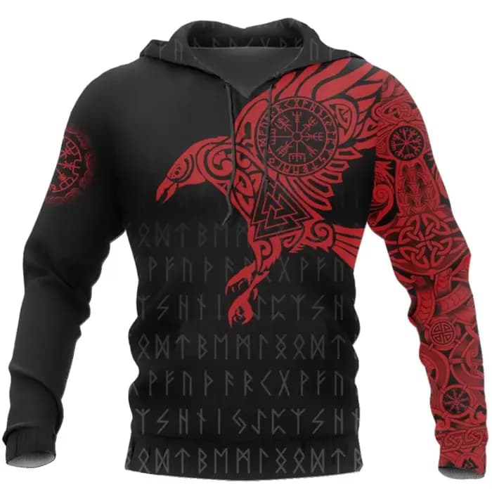 Sweat à capuche imprimé 3D Huginn et Muninn Odin Tattoo pour hommes